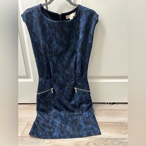 MICHAEL Michael Kors Navy Patterned Sheath Dress with Silver Zipper Size 2 Lined